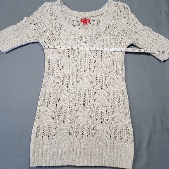 Elle Short Sleeve Scoop Neck Sweater Women's Size XS Tannish-Gray Loose Knit Top - Picture 5 of 9